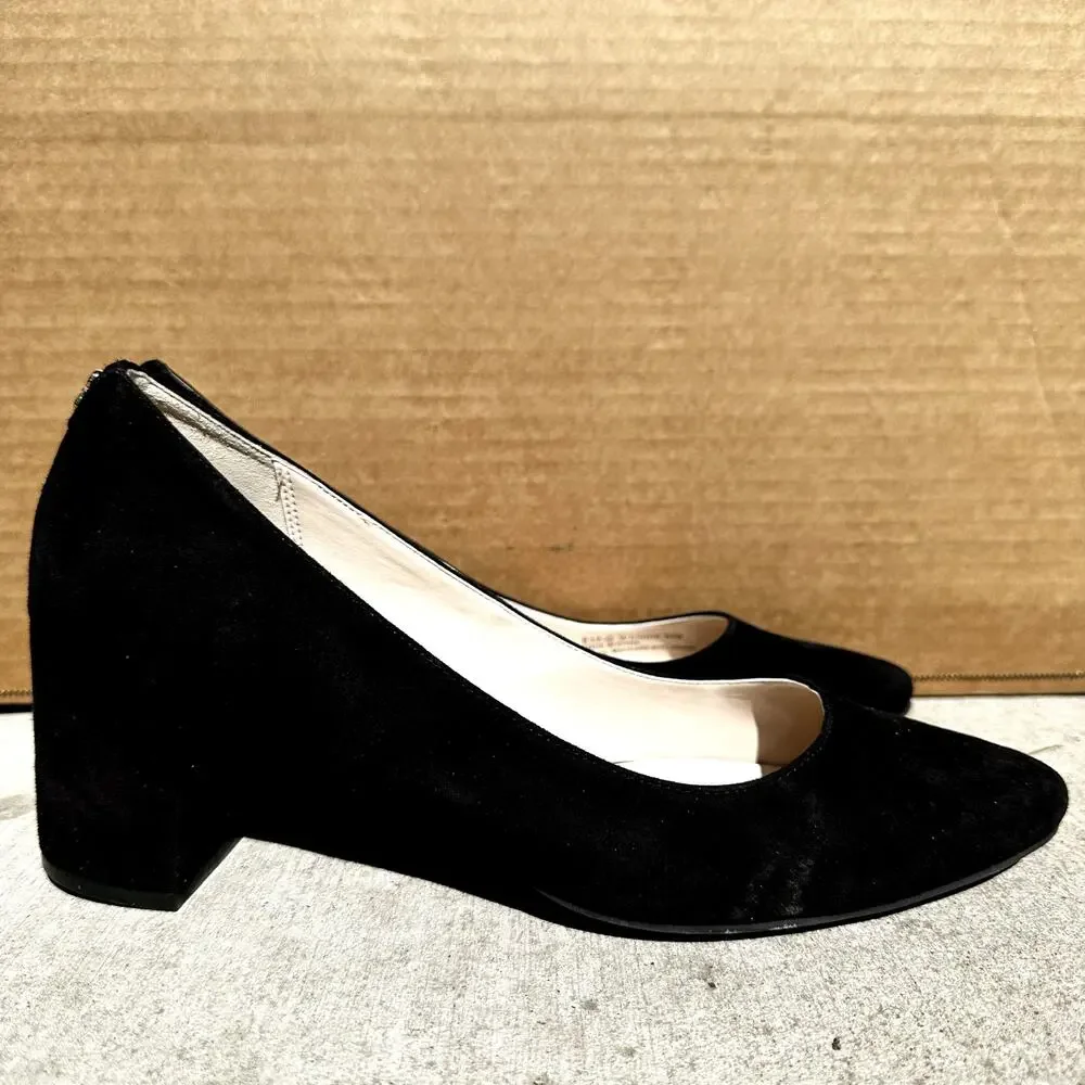 Cole Haan Claudine Classic Pump Shoes Round Toe Block Heel Suede Black 9.5B